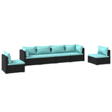 6 Piece Garden Lounge Set with Cushions Poly Rattan Black - Front View