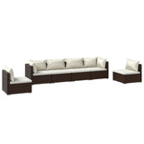 6 Piece Garden Lounge Set with Cushions Poly Rattan Brown - Front View