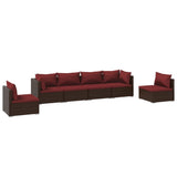 6 Piece Garden Lounge Set with Cushions Poly Rattan Brown - Front View