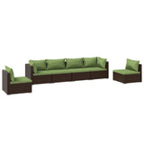 6 Piece Garden Lounge Set with Cushions Poly Rattan Brown