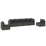 6 Piece Garden Lounge Set with Cushions Poly Rattan Grey - Front View