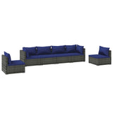 6 Piece Garden Lounge Set with Cushions Poly Rattan Grey - Front View