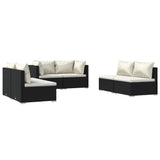 6 Piece Garden Lounge Set with Cushions Poly Rattan Black - Front View