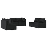 6 Piece Garden Lounge Set with Cushions Poly Rattan Black - Front View