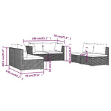 6 Piece Garden Lounge Set with Cushions Poly Rattan Black - Close-Up Angle