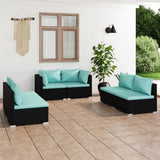 6 Piece Garden Lounge Set with Cushions Poly Rattan Black