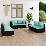 6 Piece Garden Lounge Set with Cushions Poly Rattan Black