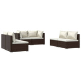 6 Piece Garden Lounge Set with Cushions Poly Rattan Brown - Front View