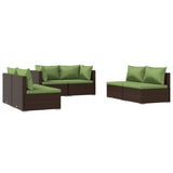 6 Piece Garden Lounge Set with Cushions Poly Rattan Brown - Front View