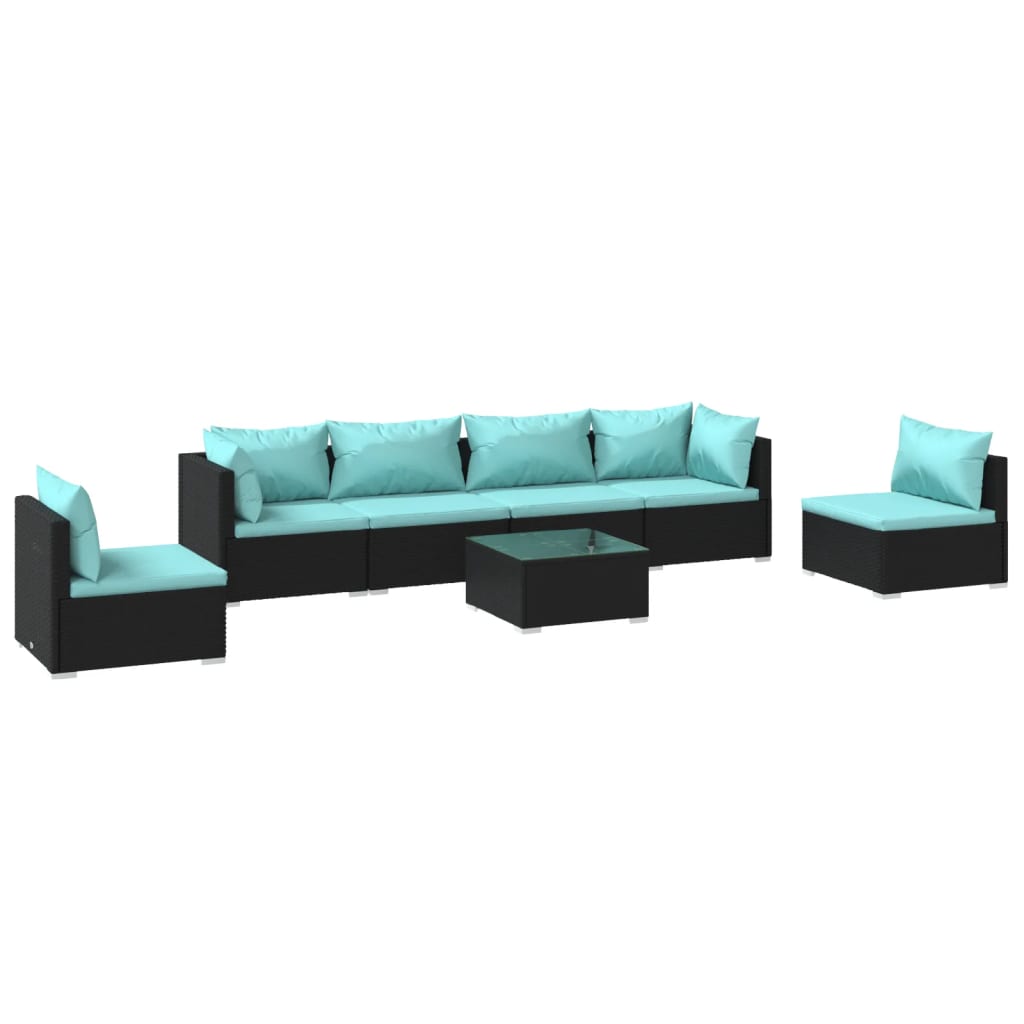 7 Piece Garden Lounge Set with Cushions Poly Rattan Black