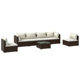7 Piece Garden Lounge Set with Cushions Poly Rattan Brown