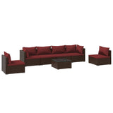 7 Piece Garden Lounge Set with Cushions Poly Rattan Brown - Front View