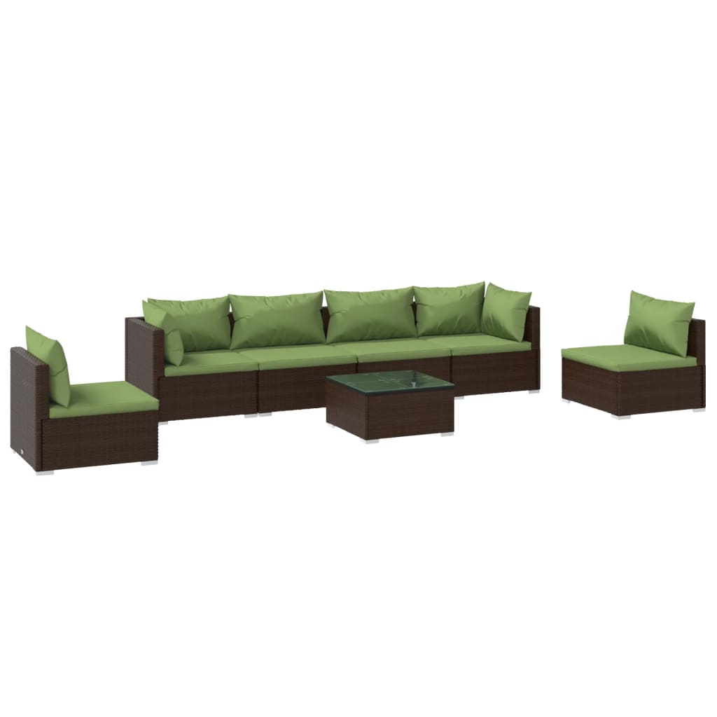 7 Piece Garden Lounge Set with Cushions Poly Rattan Brown