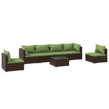 7 Piece Garden Lounge Set with Cushions Poly Rattan Brown - Front View