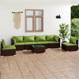 7 Piece Garden Lounge Set with Cushions Poly Rattan Brown