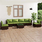 7 Piece Garden Lounge Set with Cushions Poly Rattan Brown