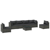7 Piece Garden Lounge Set with Cushions Poly Rattan Grey