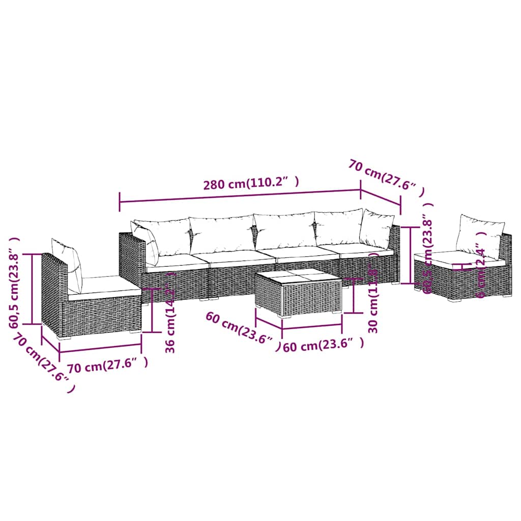 7 Piece Garden Lounge Set with Cushions Poly Rattan Grey