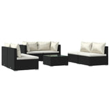 7 Piece Garden Lounge Set with Cushions Poly Rattan Black - Front View