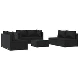 7 Piece Garden Lounge Set with Cushions Poly Rattan Black - Front View