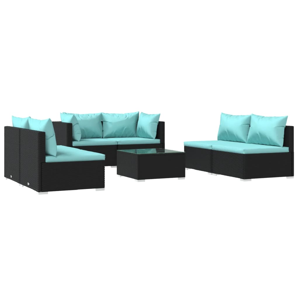 7 Piece Garden Lounge Set with Cushions Poly Rattan Black