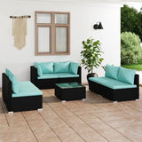 7 Piece Garden Lounge Set with Cushions Poly Rattan Black