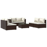 7 Piece Garden Lounge Set with Cushions Poly Rattan Brown - Front View