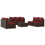 7 Piece Garden Lounge Set with Cushions Poly Rattan Brown - Front View