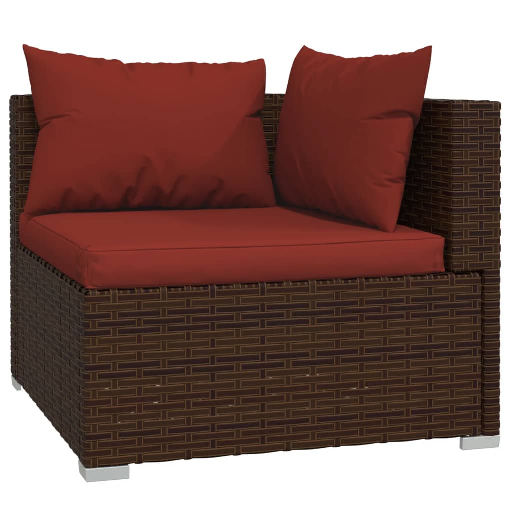 7 Piece Garden Lounge Set with Cushions Poly Rattan Brown