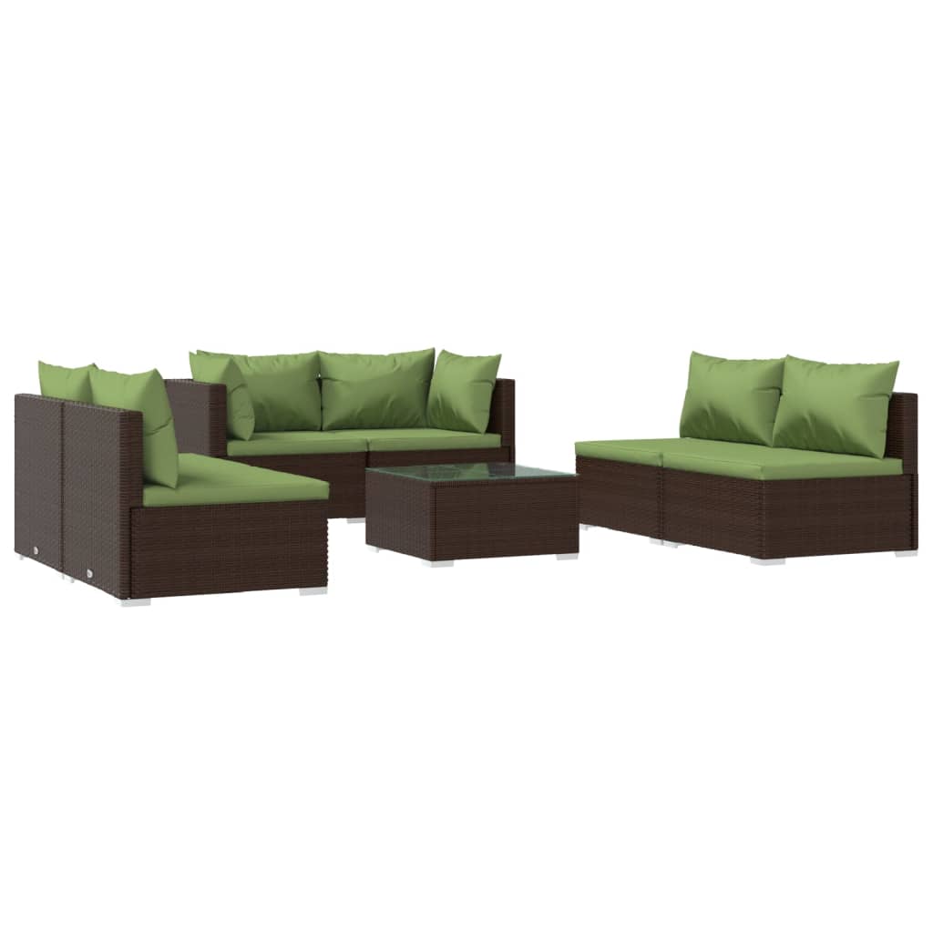 7 Piece Garden Lounge Set with Cushions Poly Rattan Brown