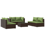 7 Piece Garden Lounge Set with Cushions Poly Rattan Brown - Front View