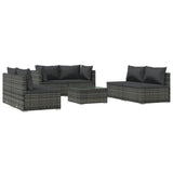 7 Piece Garden Lounge Set with Cushions Poly Rattan Grey - Front View