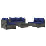 7 Piece Garden Lounge Set with Cushions Poly Rattan Grey - Front View