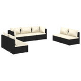 7 Piece Garden Lounge Set with Cushions Poly Rattan Black