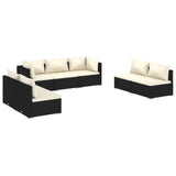 7 Piece Garden Lounge Set with Cushions Poly Rattan Black - Front View