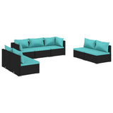 7 Piece Garden Lounge Set with Cushions Poly Rattan Black