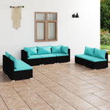 7 Piece Garden Lounge Set with Cushions Poly Rattan Black