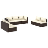 7 Piece Garden Lounge Set with Cushions Poly Rattan Brown - Front View