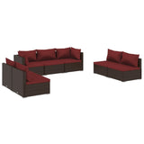 7 Piece Garden Lounge Set with Cushions Poly Rattan Brown - Front View
