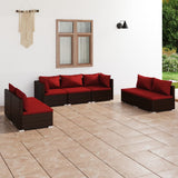 7 Piece Garden Lounge Set with Cushions Poly Rattan Brown