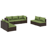 7 Piece Garden Lounge Set with Cushions Poly Rattan Brown - Front View