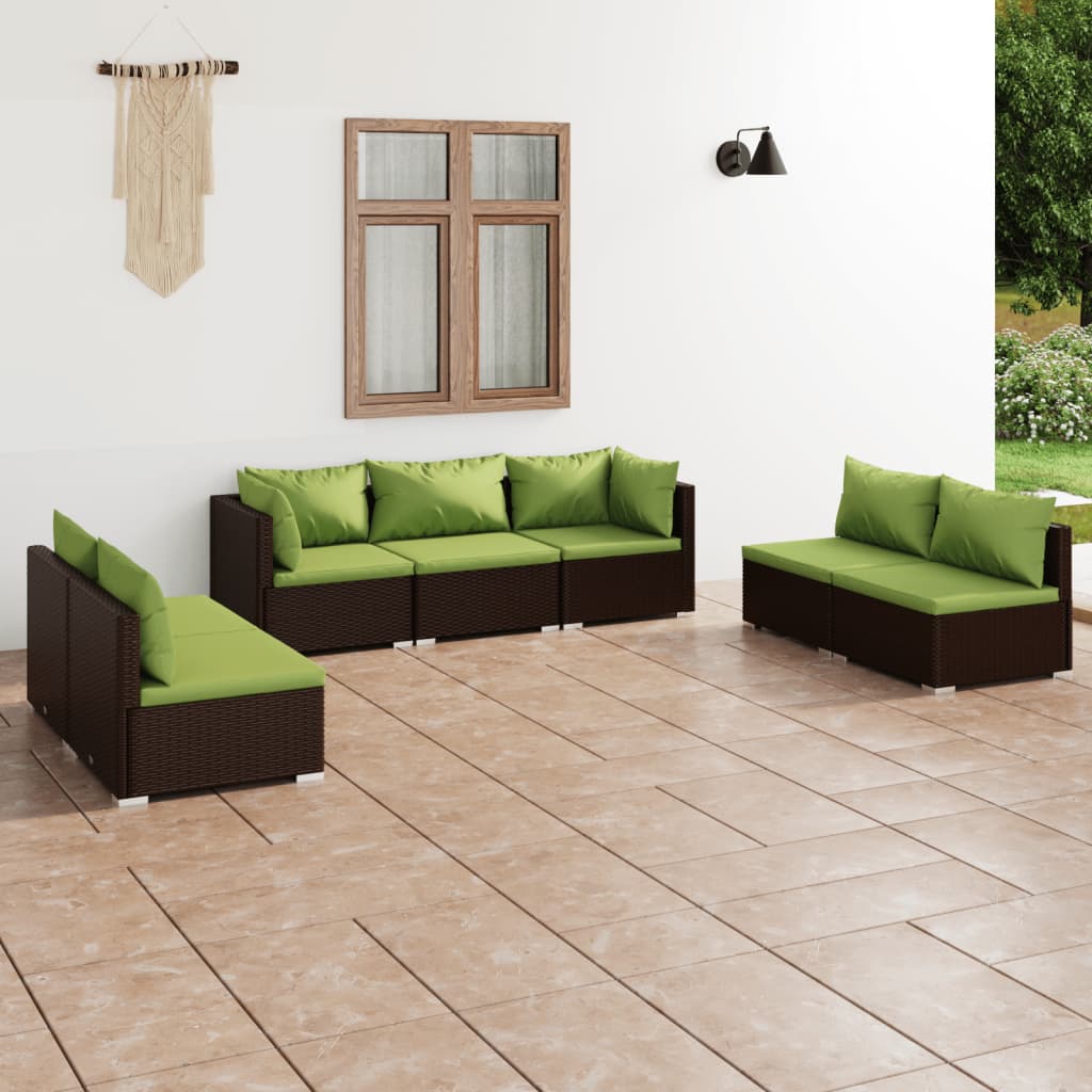 7 Piece Garden Lounge Set with Cushions Poly Rattan Brown