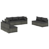 7 Piece Garden Lounge Set with Cushions Poly Rattan Grey - Front View