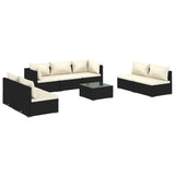 8 Piece Garden Lounge Set with Cushions Poly Rattan Black - Front View
