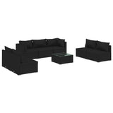 8 Piece Garden Lounge Set with Cushions Poly Rattan Black - Front View