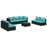 8 Piece Garden Lounge Set with Cushions Poly Rattan Black