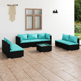 8 Piece Garden Lounge Set with Cushions Poly Rattan Black