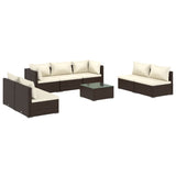8 Piece Garden Lounge Set with Cushions Poly Rattan Brown - Front View