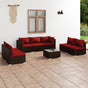 8 Piece Garden Lounge Set with Cushions Poly Rattan Brown