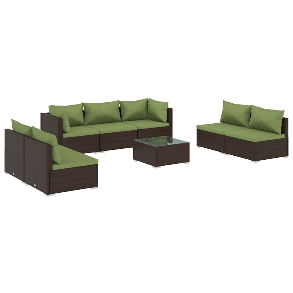 8 Piece Garden Lounge Set with Cushions Poly Rattan Brown
